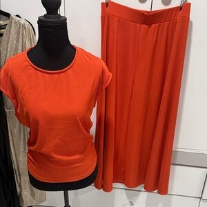 Vibrant Orange Top and Skirt Set
